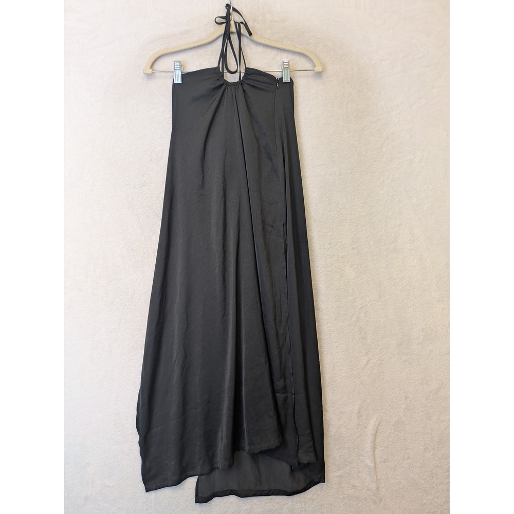 Forever 21 Women's Size M Black Halter Neck Satin Midi‎ Dress Cocktail Party
